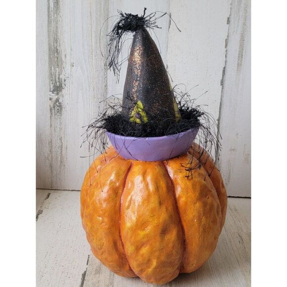 Vintage Halloween Jack O'Lantern dunce hat clown rustic home decor - Picture 7 of 10
